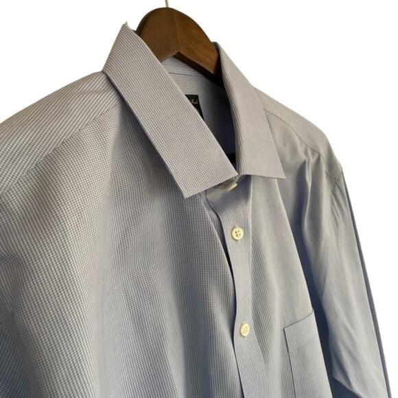 Joseph & Feiss Blue and White Small Gingham Dress Shirt - 17 1/2 - Picture 2 of 5